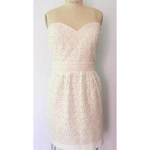 UO WHITE PINK EMBROIDERED COTTON EYELET SWEETHEART STRAPLESS DRESS 12 NWT